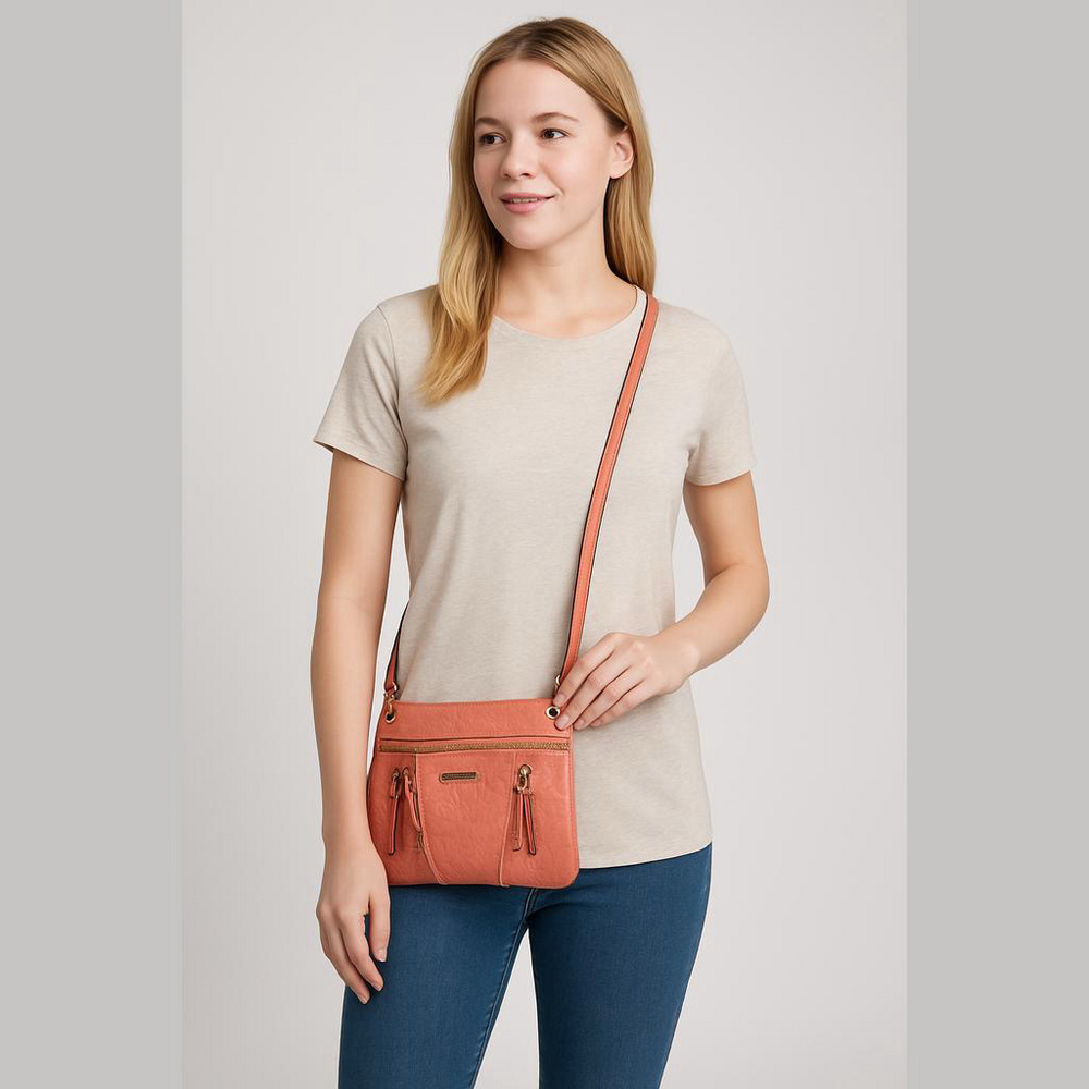 Nicole Miller  Coral Crossbody Bag with Embossed Design